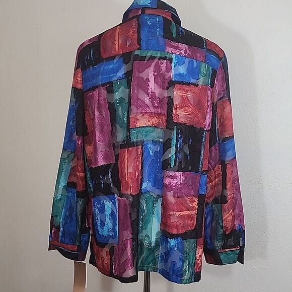 Clothes Vintage Sheer Paisley Patch Work Button Down Blouse Size XL NWT - Picture 6 of 10